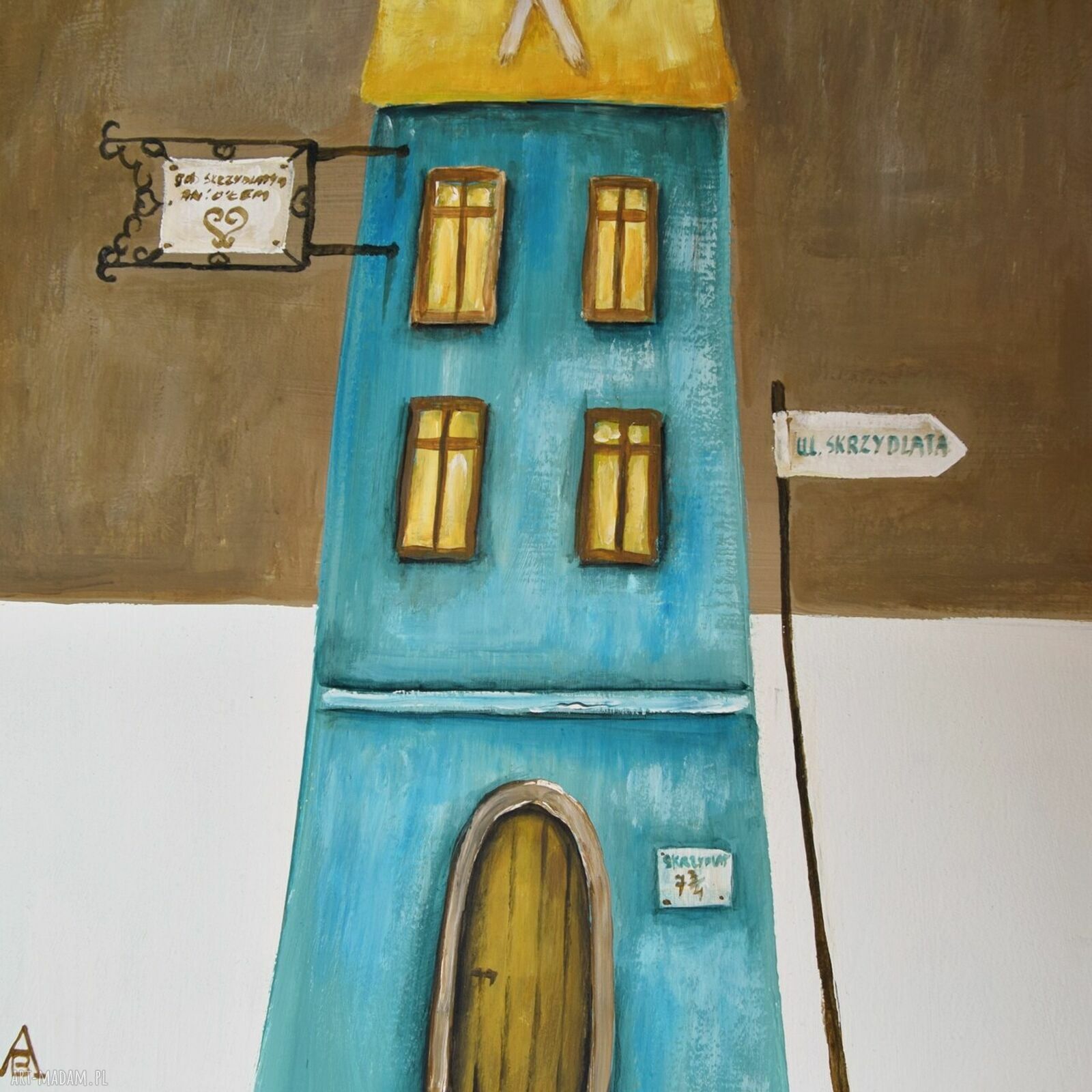 Anioł Dachowiec IV - ręcznie malowany obraz anioł stróż (30x40 cm)