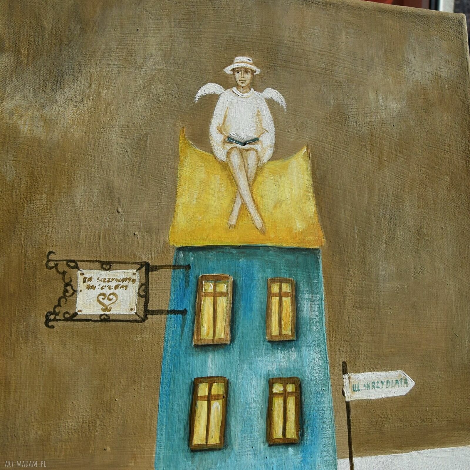 Anioł Dachowiec IV - ręcznie malowany obraz anioł stróż (30x40 cm)