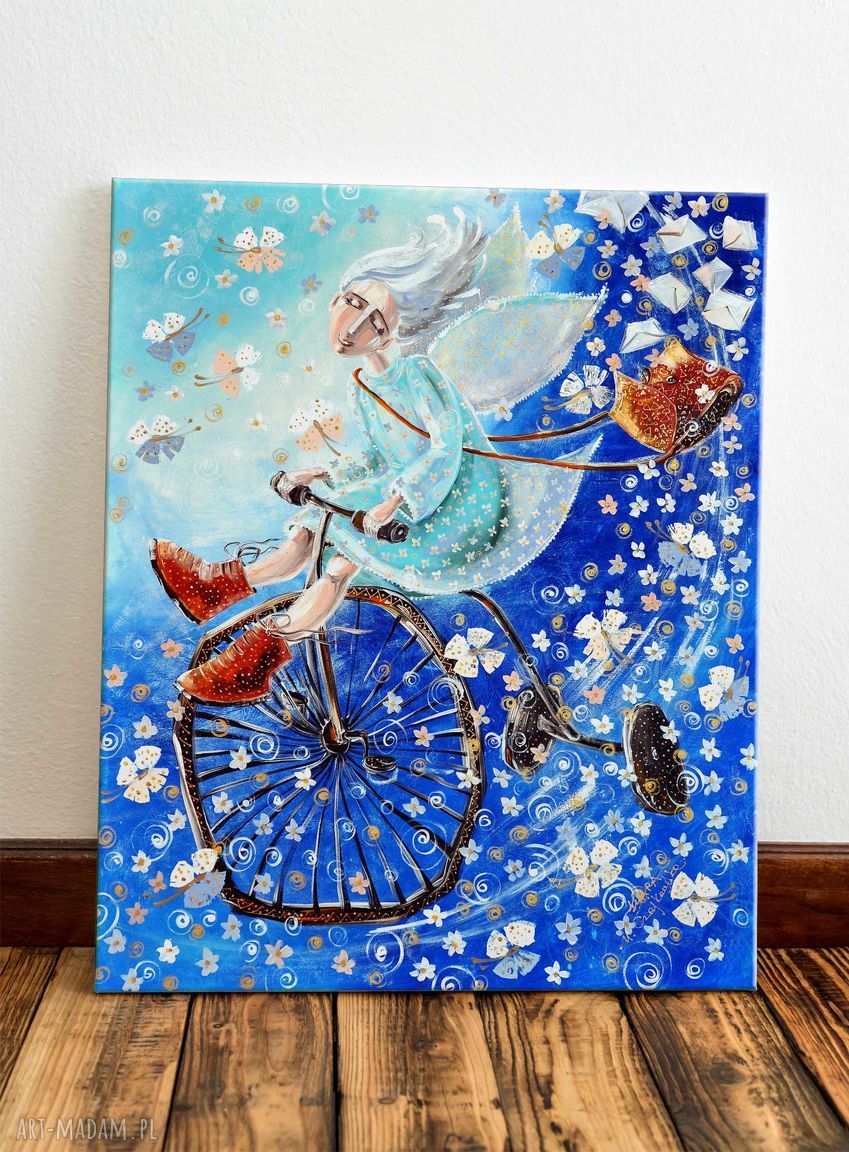 Anioł dobrych wiadomości na rowerze - obraz Canvas 42x50 cm