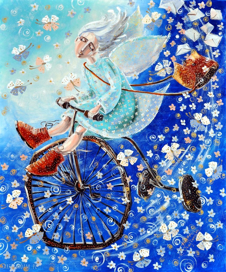 Anioł dobrych wiadomości na rowerze - obraz Canvas 42x50 cm
