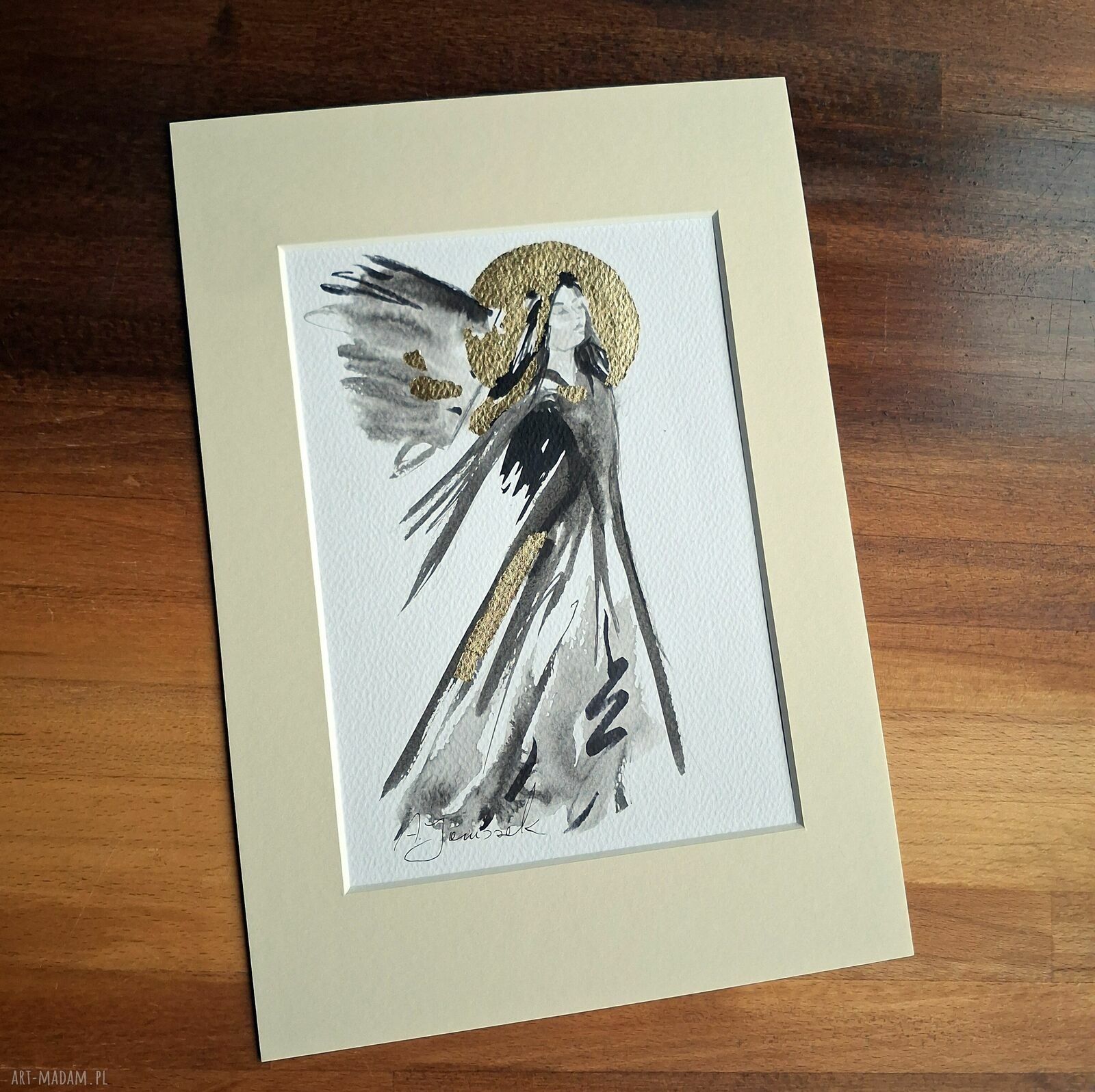 Grafika „Anioł” w kremowym passe-partout 21x30 cm - gotowa do oprawienia