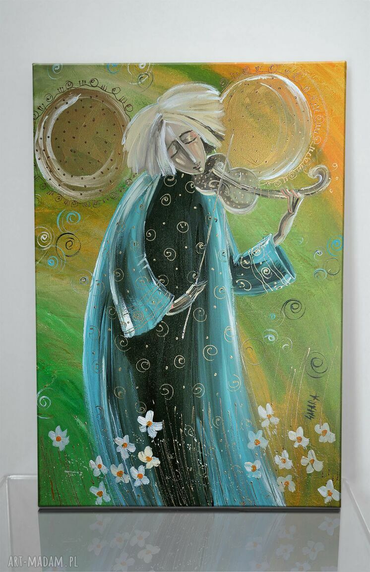 Anioł grający na skrzypcach - obraz Giclee na płótnie Canvas