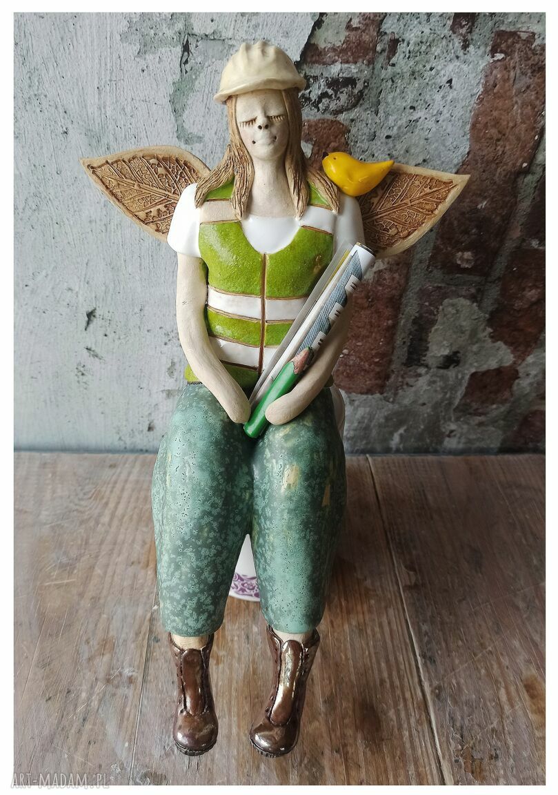 Anioł Kierownik Budowy - ręcznie robiona dekoracja ceramiczna ok. 20 cm
