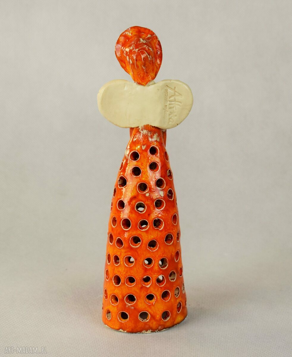 Anioł lampion ceramiczny - ręcznie szkliwiony z białej gliny (ok. 20 cm)