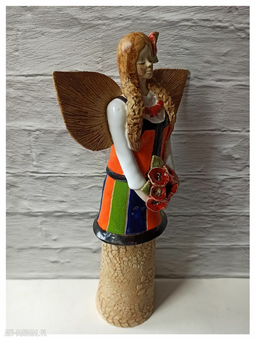 Anioł ludowy Mazowszanka - ceramika handmade do ozdoby domu