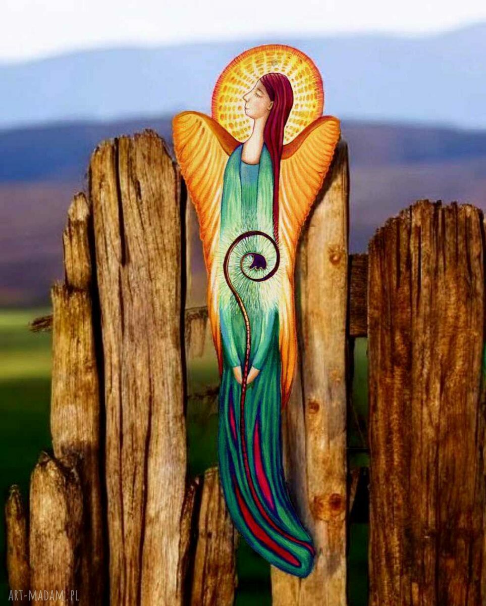 Anioł NADZIEJA - ręcznie robiona dekoracja ścienna dla wielbicieli aniołów, sklejka 4 mm (14 x 45 cm)