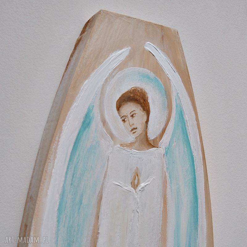 Anioł - obraz / ikona ręcznie malowany akryl na MDF (ok. 29 cm)