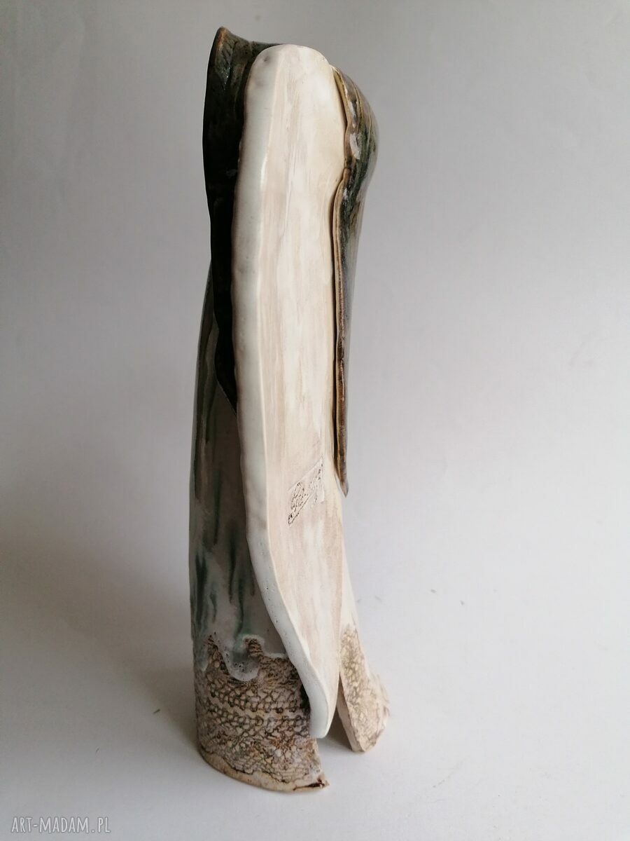 Anioł perłowy - anioł ceramiczny handmade z gliny szamotowej, szkliwa perłowe i złoto (27 cm)