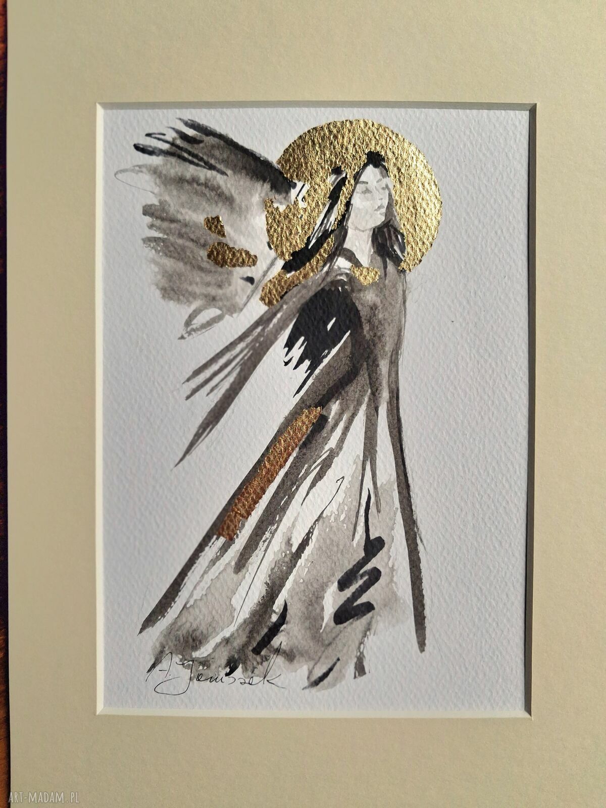 Grafika „Anioł” w kremowym passe-partout 21x30 cm - gotowa do oprawienia