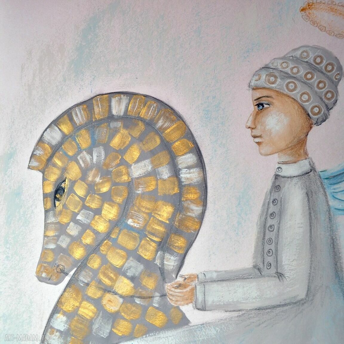 Anioł Rabindra - obraz ręcznie malowany 50 x 70 cm z cyklu Jeźdźcy Anty-apokalipsy