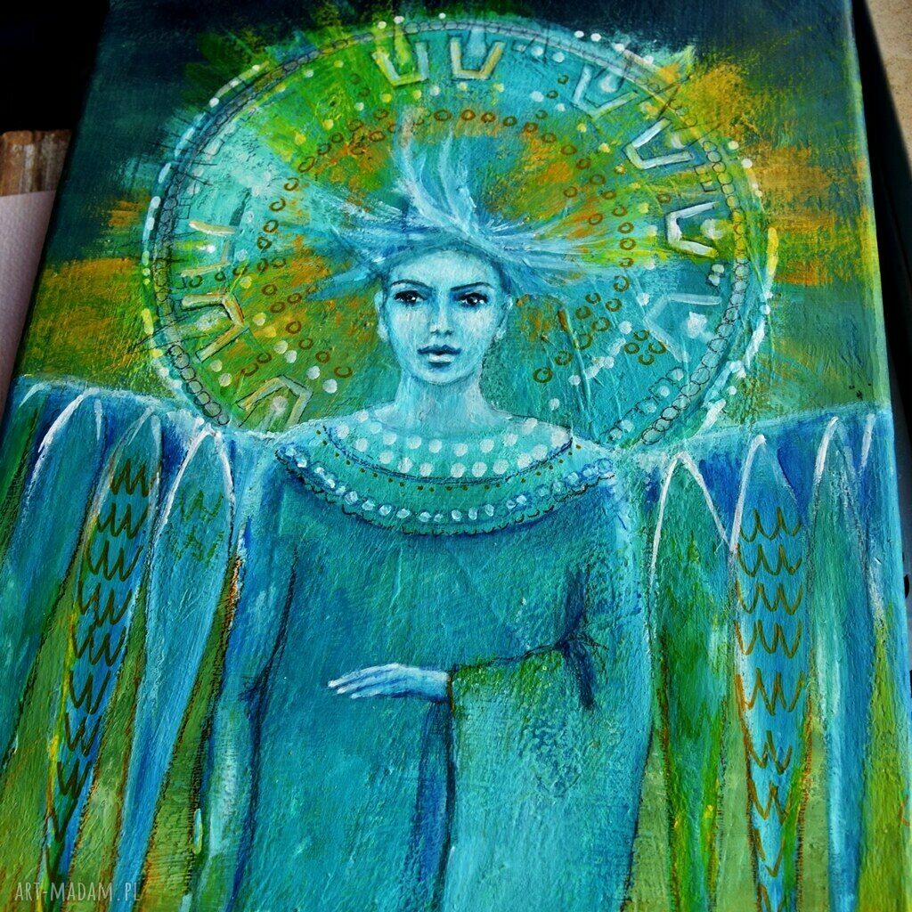 Anioł Soleil - oryginalny obraz ręcznie malowany na płótnie 20 x 40 cm