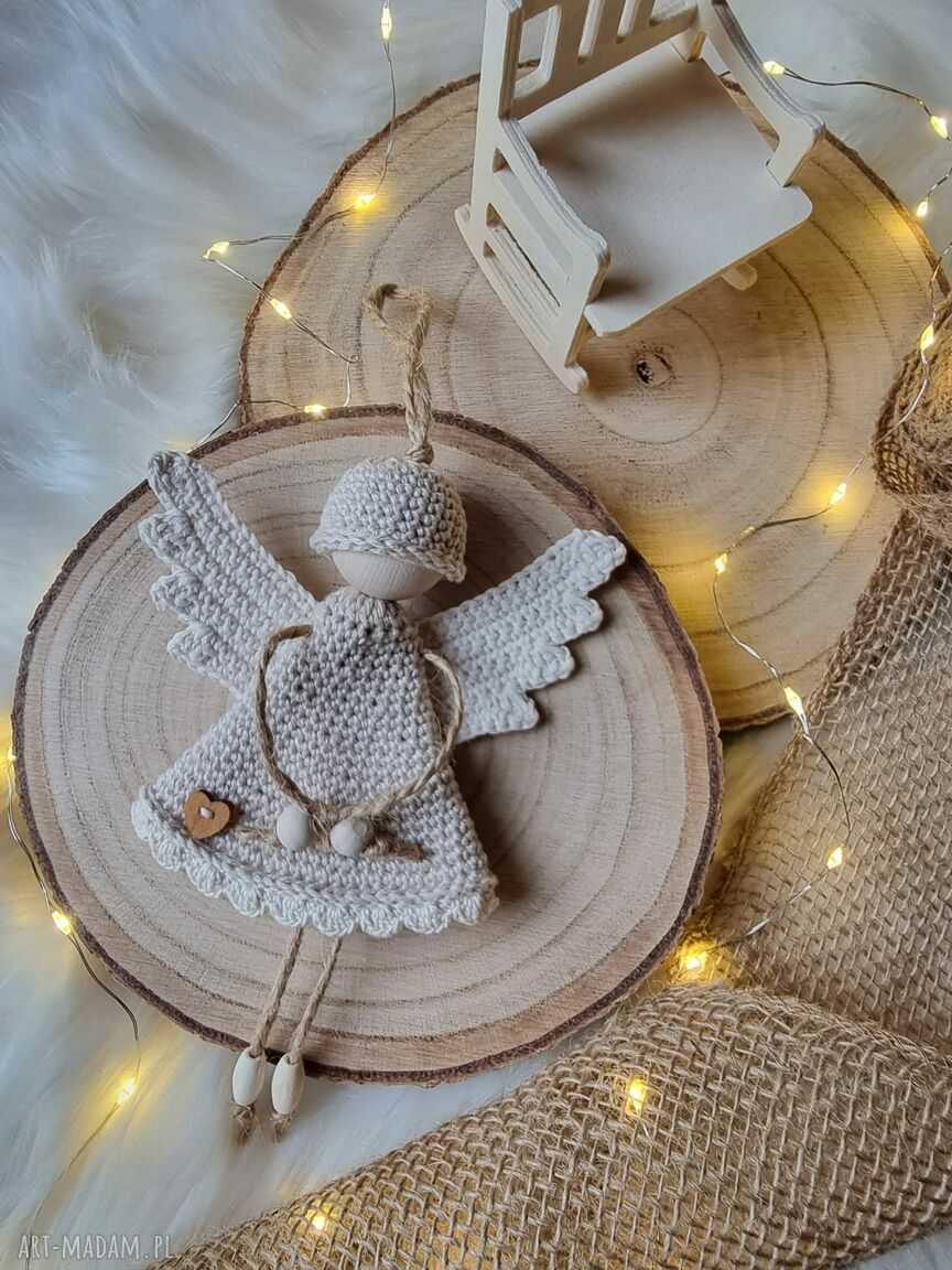 Anioł Stróż boho 20 cm - ręcznie robiony na szydełku
