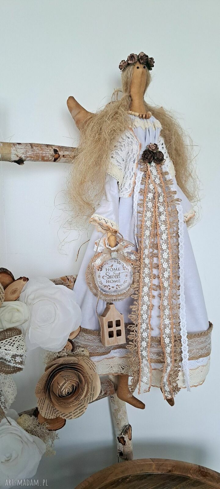 Anioł stróż w stylu rustykalnym - ręcznie uszyty