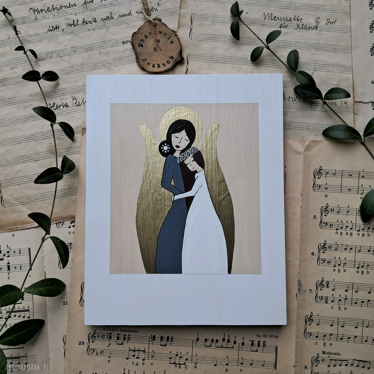 Anioł Stróż dla dziewczynki - pamiątka komunijna na drewnianej desce 20x25 cm