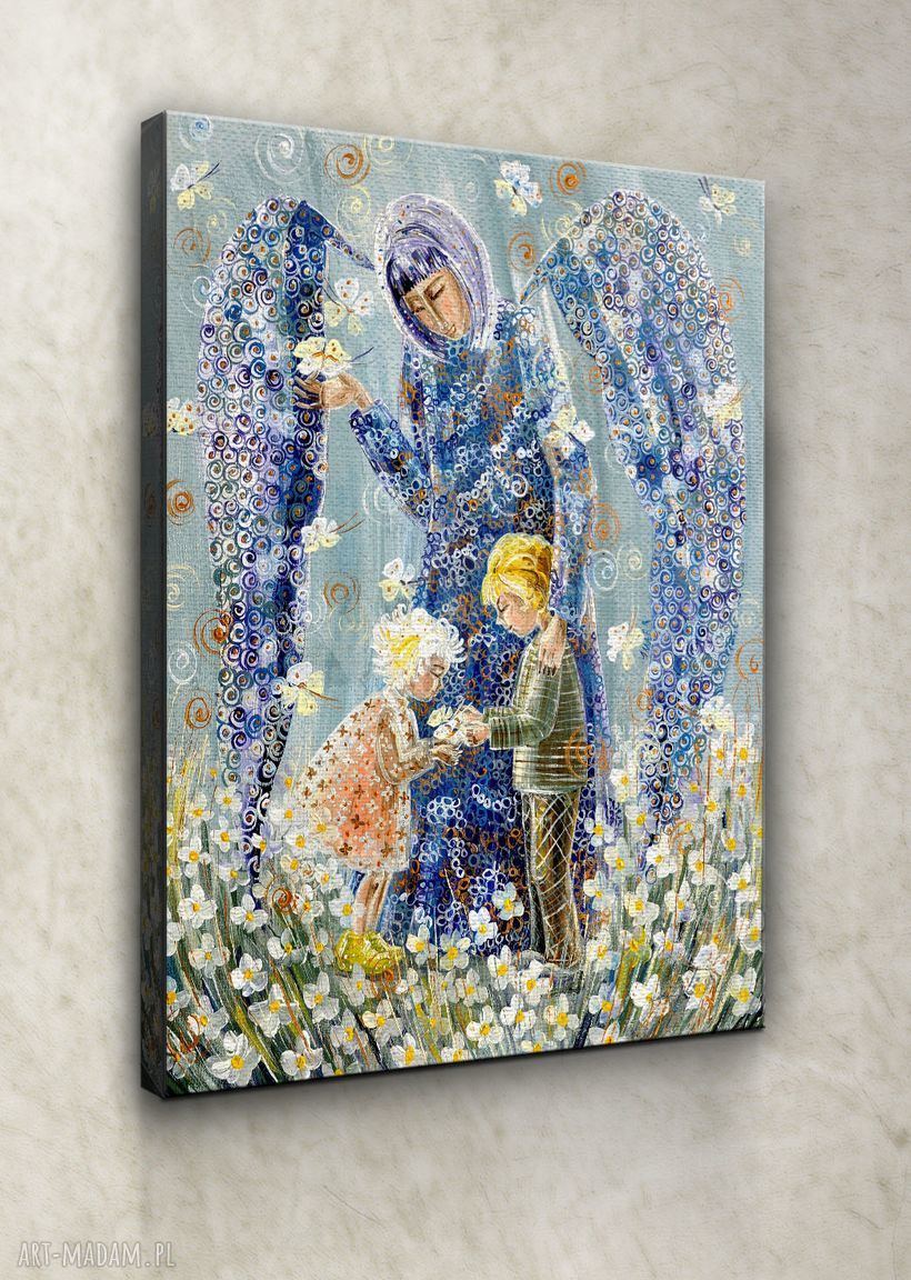 Anioł stróż dzieci. Pierwsza lekcja - obraz na płótnie canvas 20x25 cm