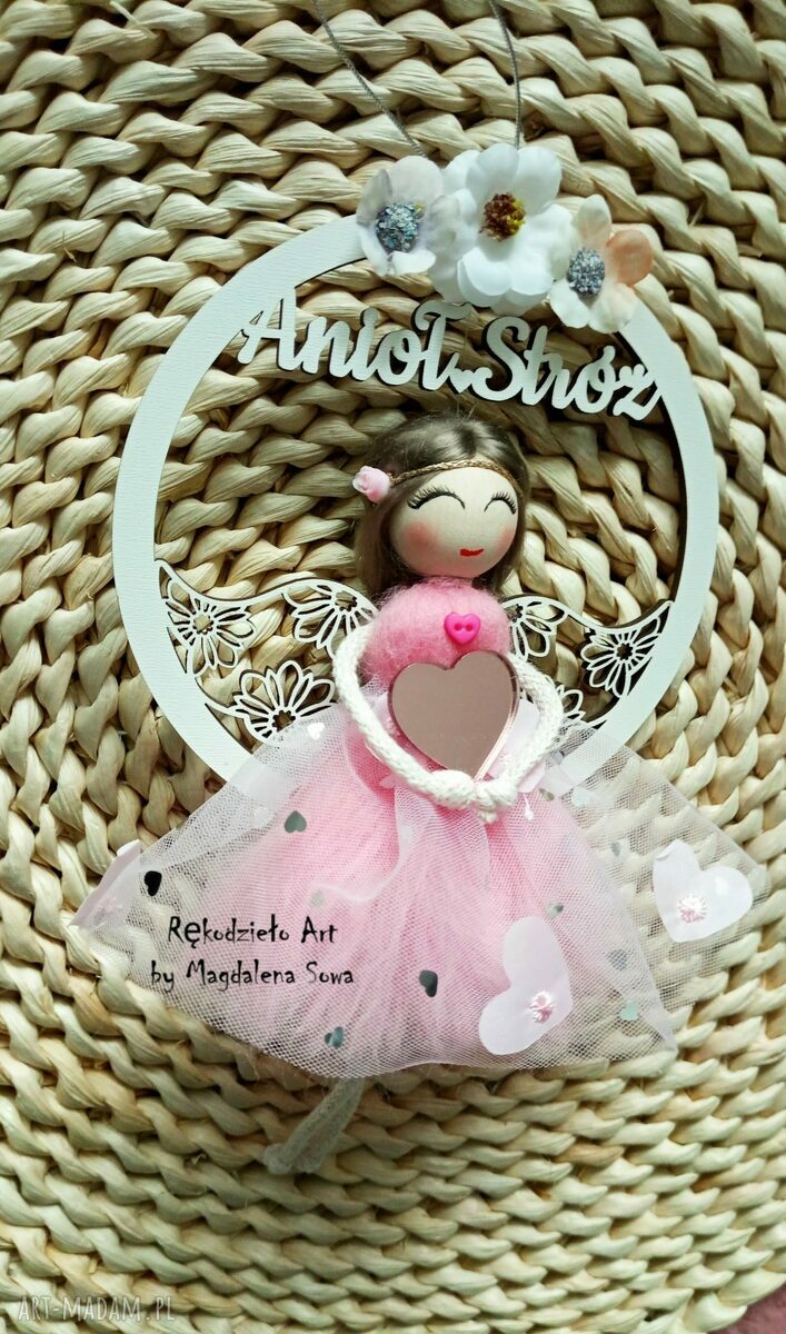 Anioł Stróż na obręczy - pamiątka handmade na chrzest i komunię