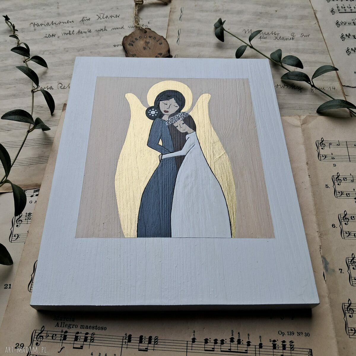 Anioł Stróż dla dziewczynki - pamiątka komunijna na drewnianej desce (20x25 cm)
