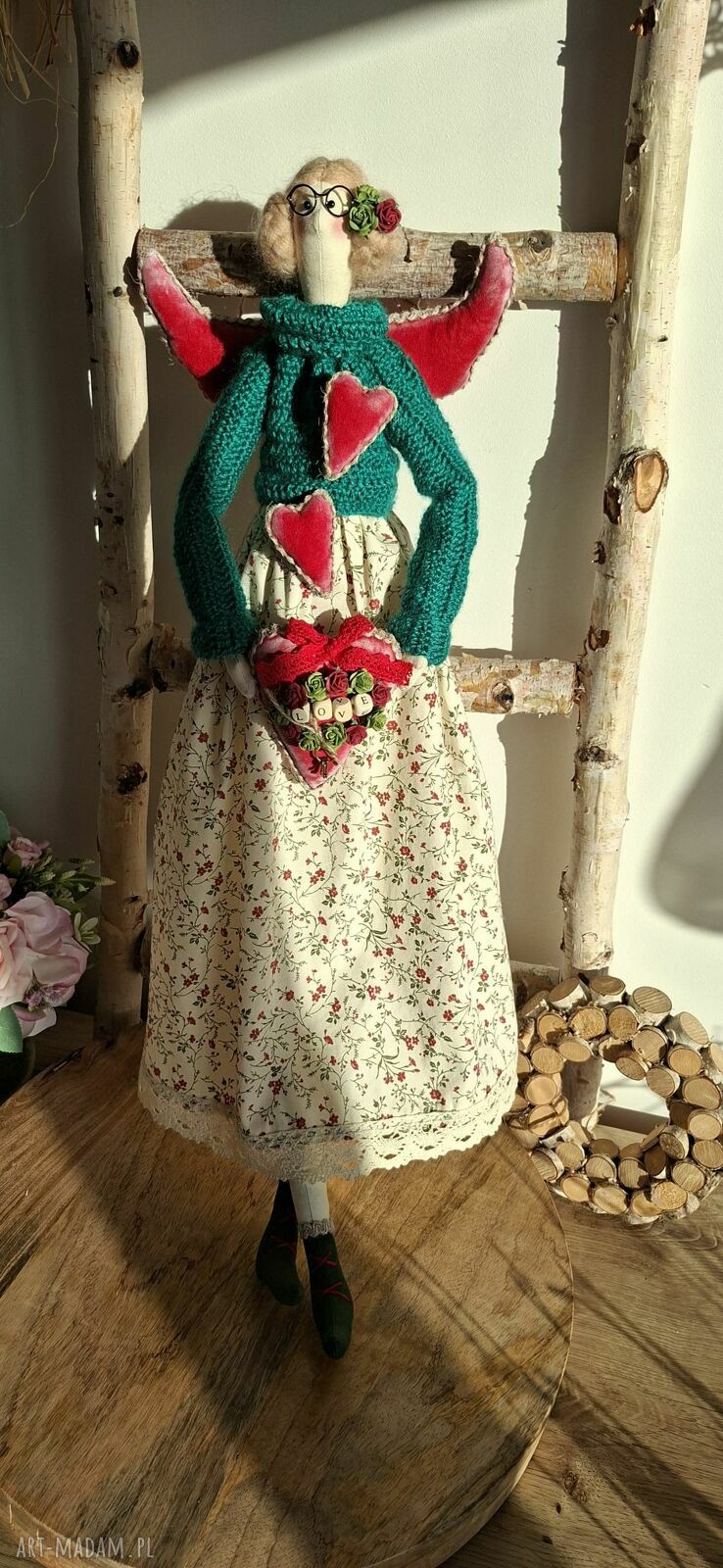 Anioł Stróż Miłości - ręcznie szyta dekoracja w stylu Tilda