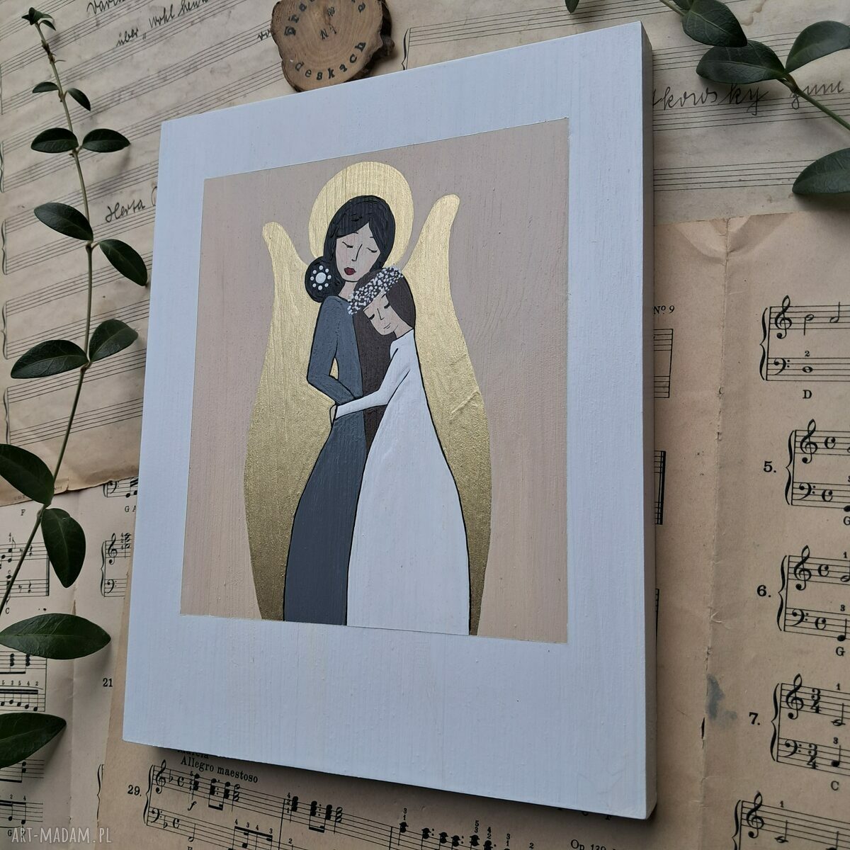 Anioł Stróż dla dziewczynki - pamiątka komunijna na drewnianej desce (20x25 cm)