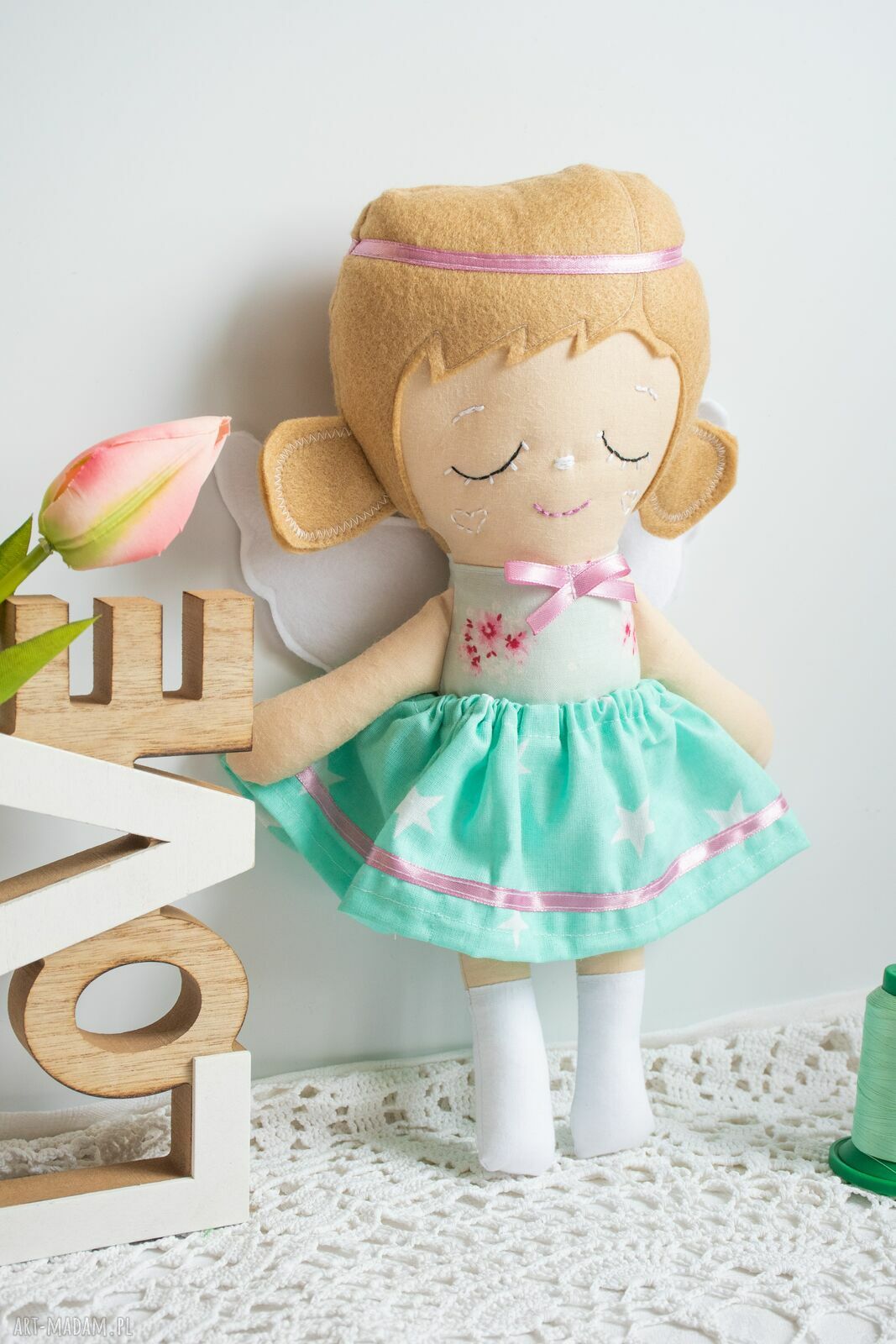 Anioł Stróż Amelka 32 cm - prezent dla dziewczynki na chrzest i Dzień Dziecka