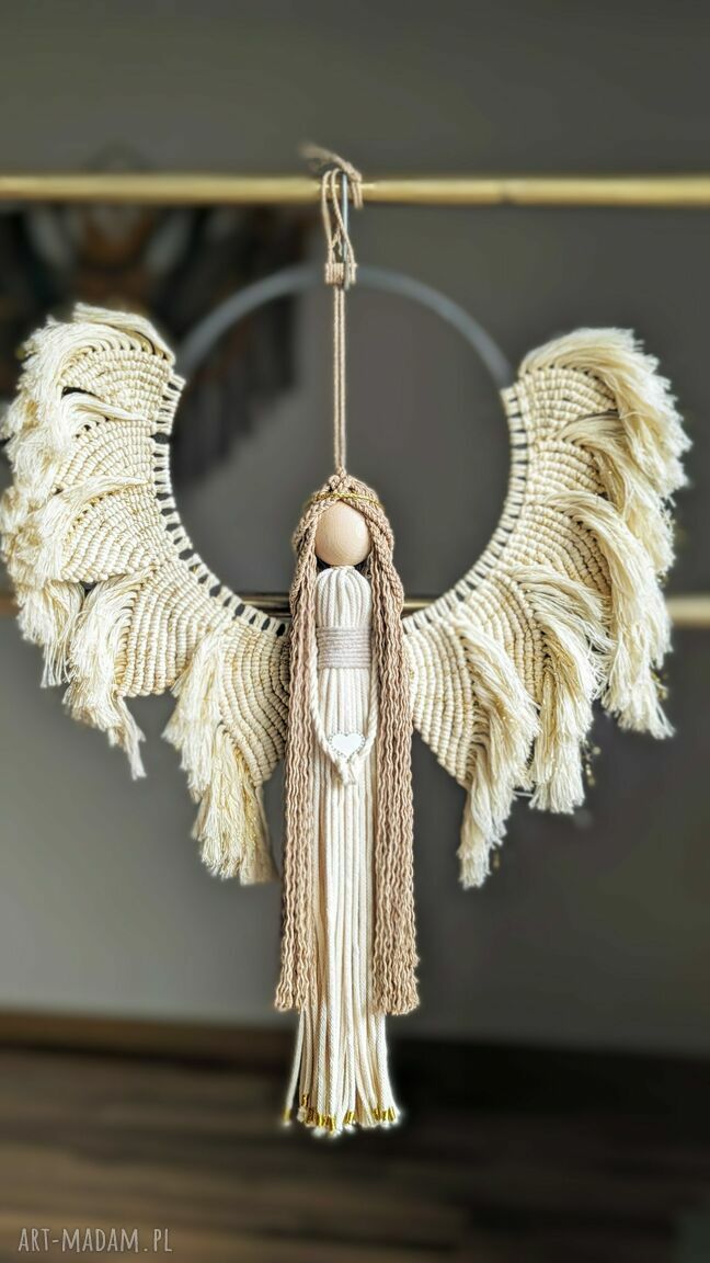 Ręcznie wykonany Anioł Stróż z makramy w stylu boho