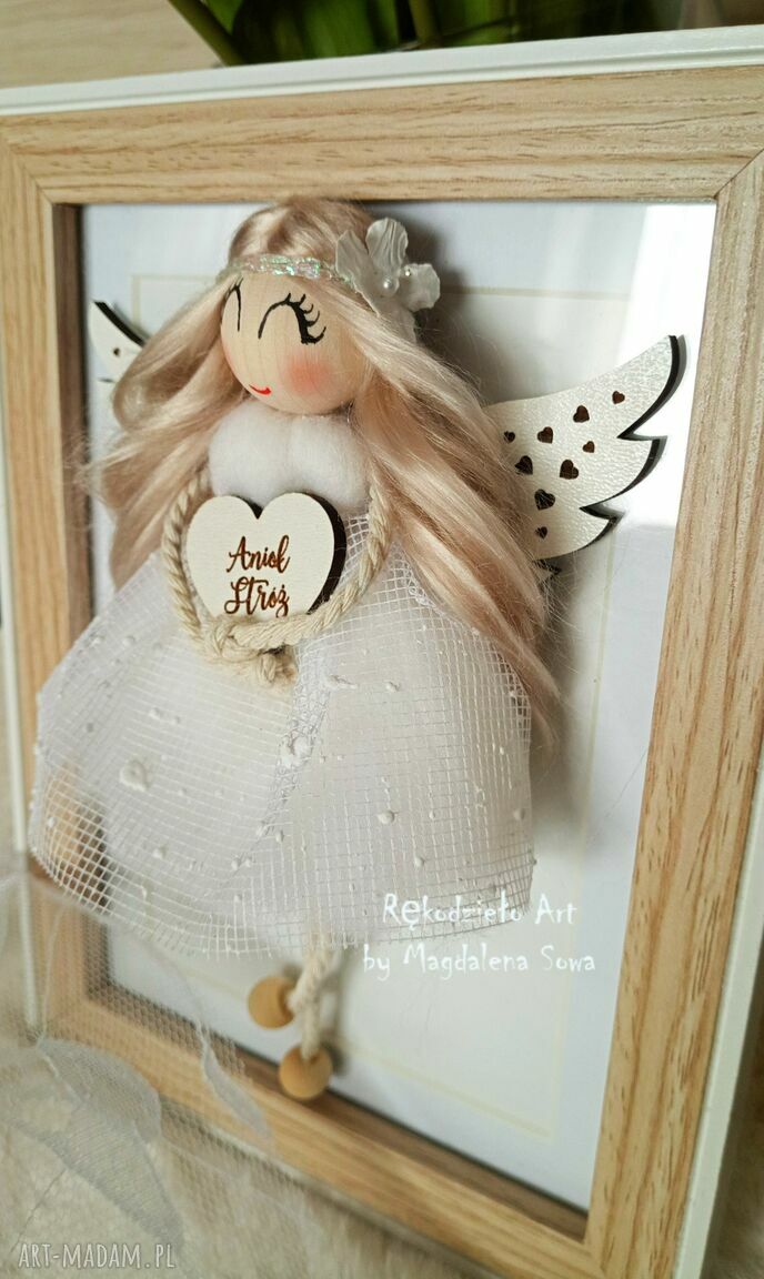Anioł Stróż w ramce - pamiątka chrztu i komunii (handmade)