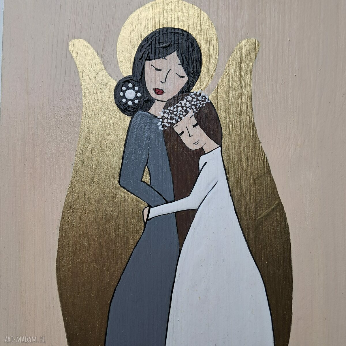 Anioł Stróż dla dziewczynki - pamiątka komunijna na drewnianej desce (20x25 cm)