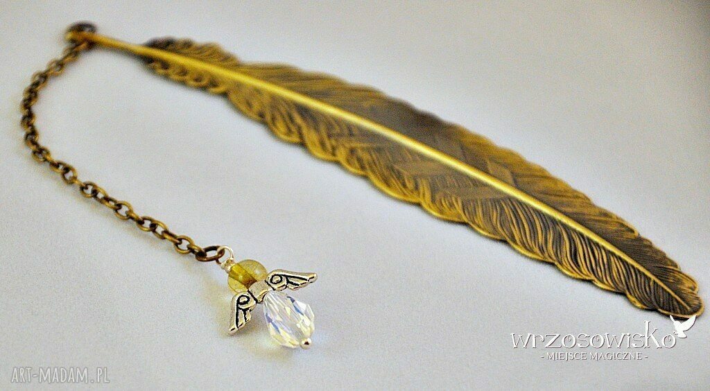 Anioł Swarovski na piórku zakładka Ręcznie robione