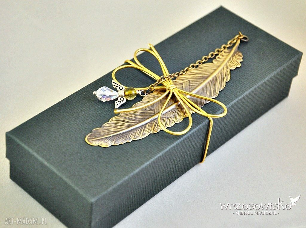 Anioł swarovski piórku zakładka książka prezent pióro piękna
