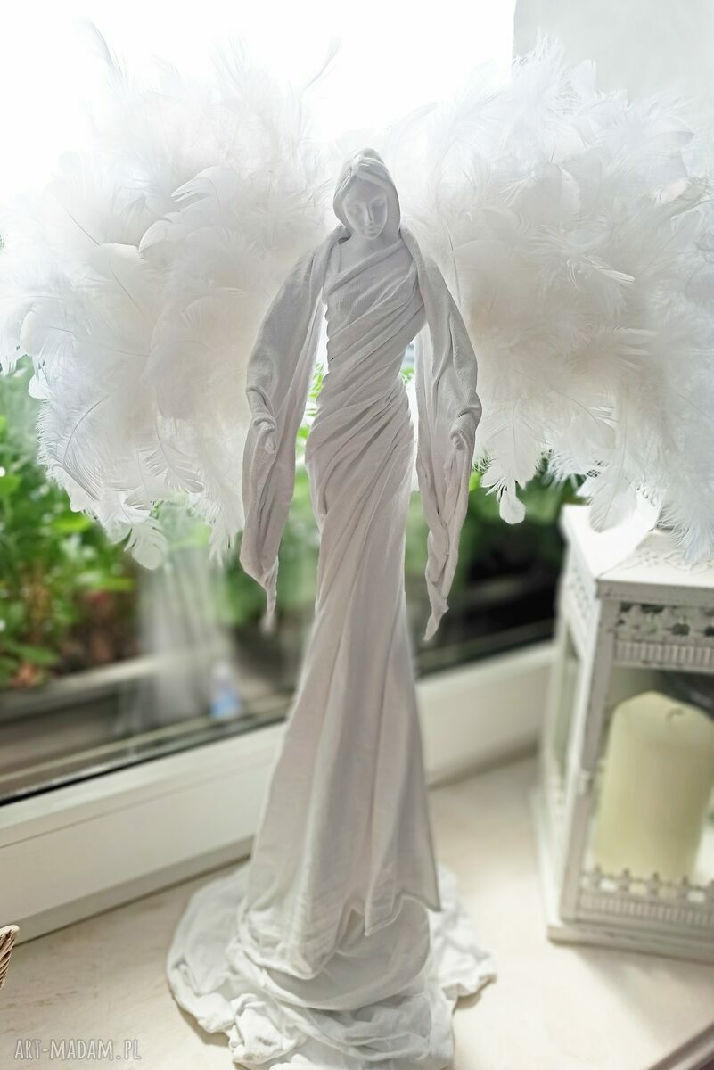 Biała figura Anioła Szczęścia 52 cm - ręcznie robiona dekoracja i prezent