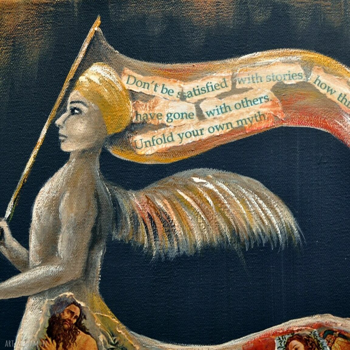 Anioł Taurell - Jeźdźcy Anty-apokalipsy, oryginalny obraz malowany w technice mieszanej (akryl i collage)