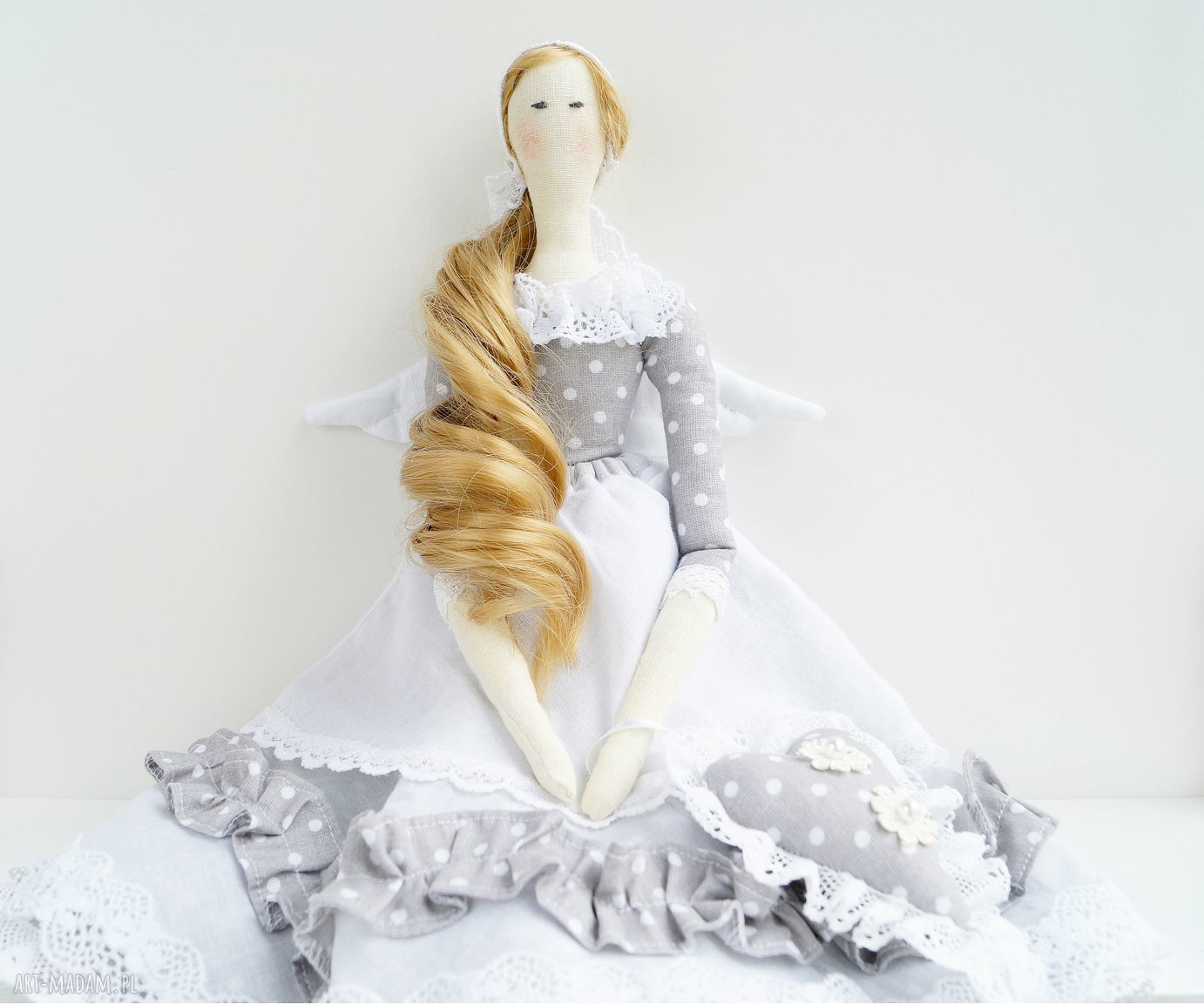 Anioł Tilda - ręcznie uszyta lalka z bawełny na chrzest i komunię (50 cm)