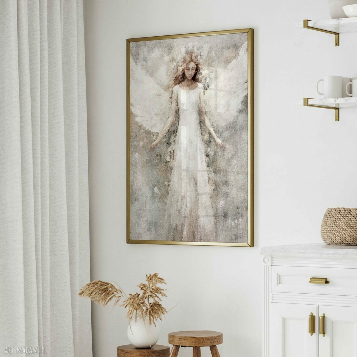Anioł w beżu i bieli 40x50 cm - plakat boho do sypialni