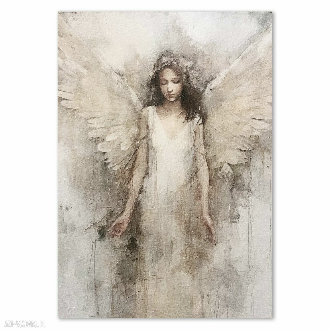 Anioł na szczęście w beżu i bieli - plakat 40x50 cm