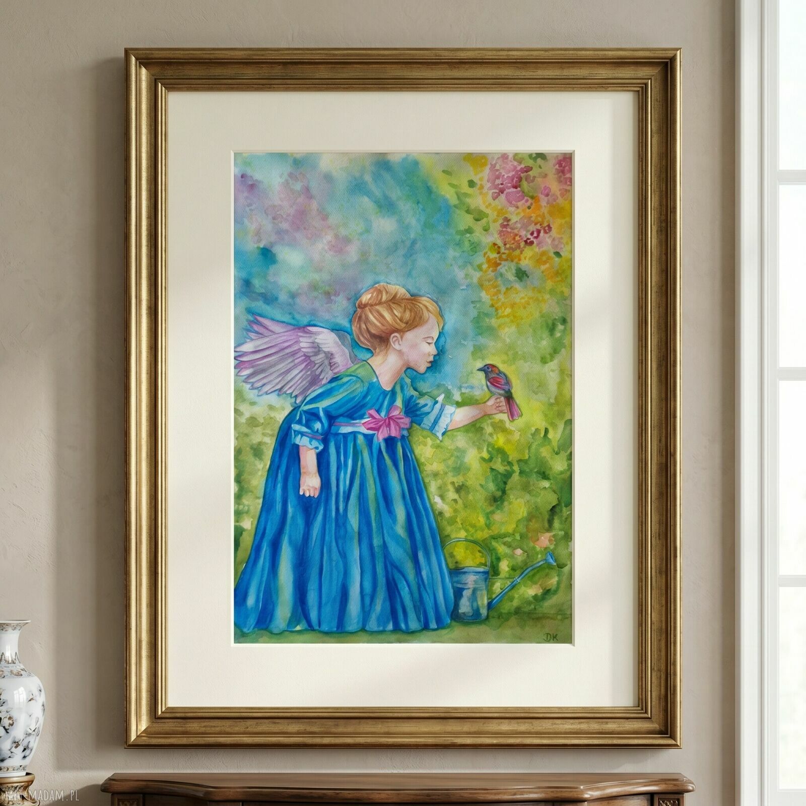 Anioł w ogrodzie - oryginalna akwarela 50x70 cm