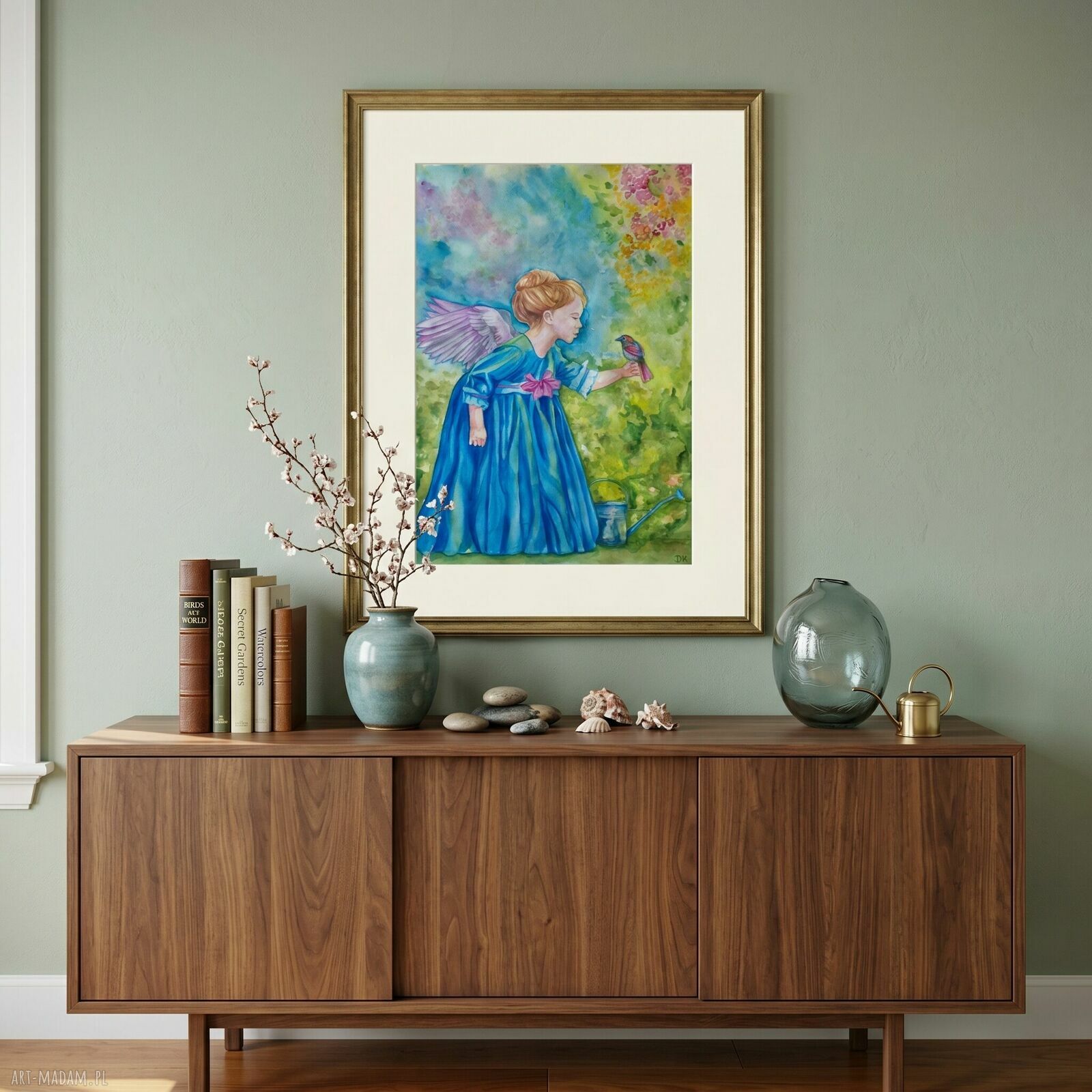 Anioł w ogrodzie - oryginalna akwarela 50x70 cm