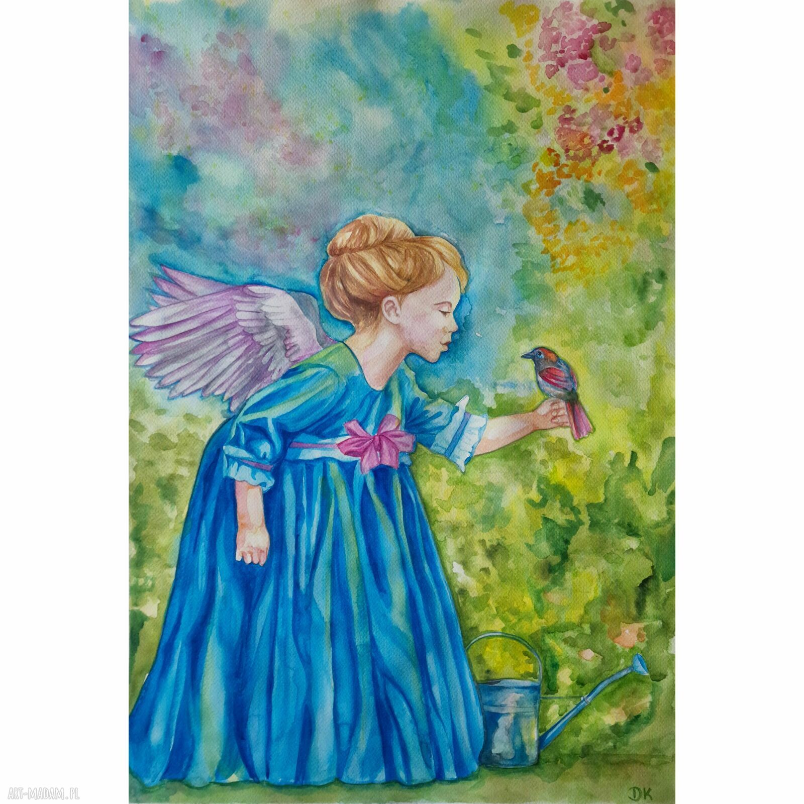 Anioł w ogrodzie - oryginalna akwarela 50x70 cm