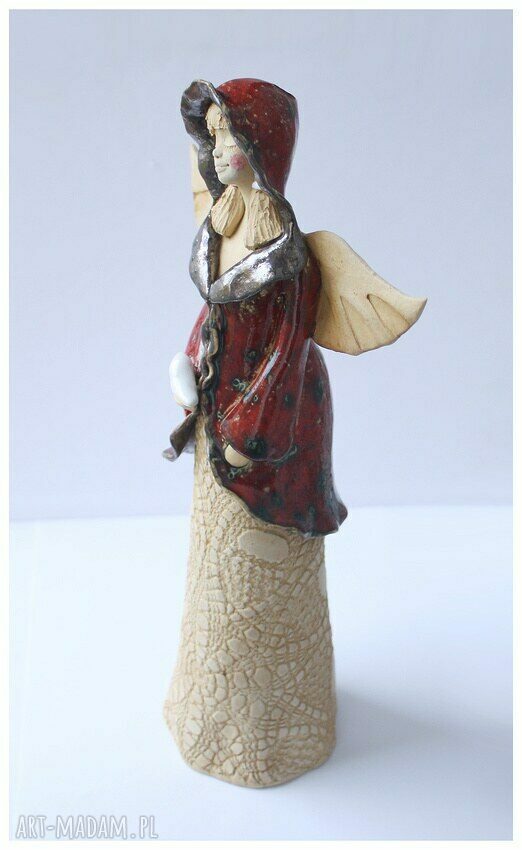 Anioł w płaszczu z kapturem - ceramika handmade (ok. 33 cm)