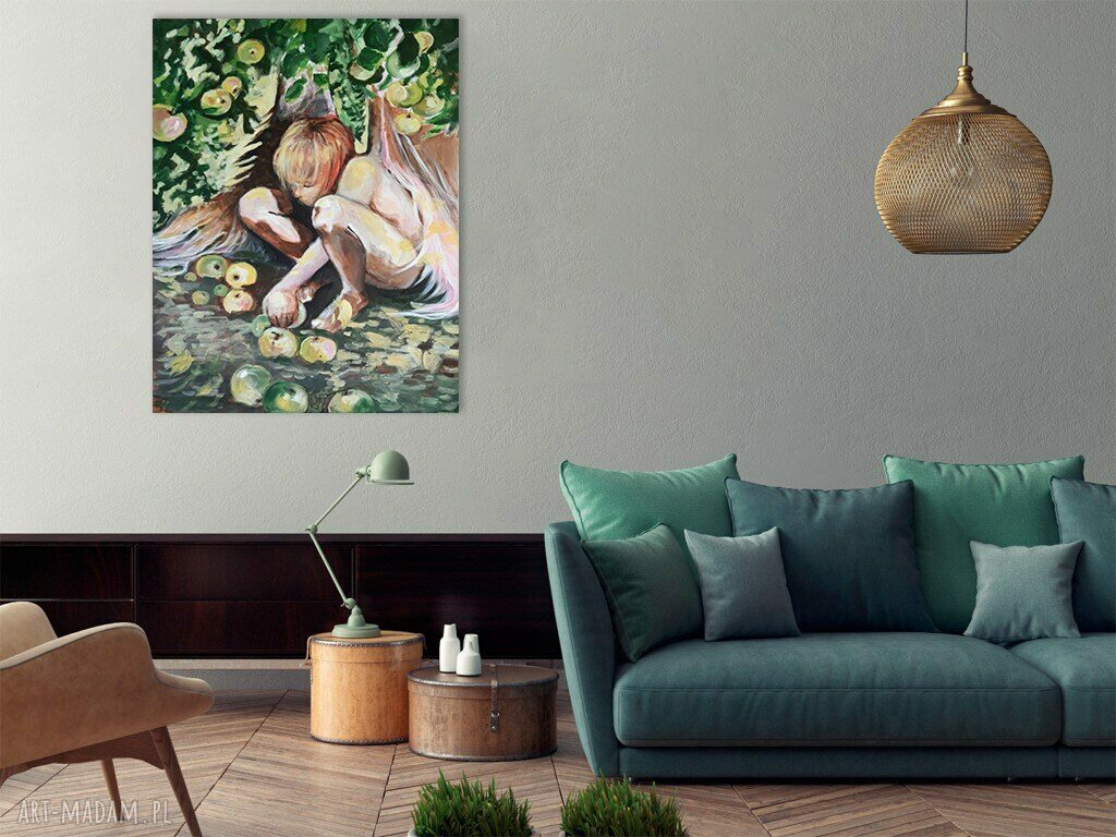 Anioł w sadzie - obraz akrylowy na płótnie 90x70 Adriany Laube