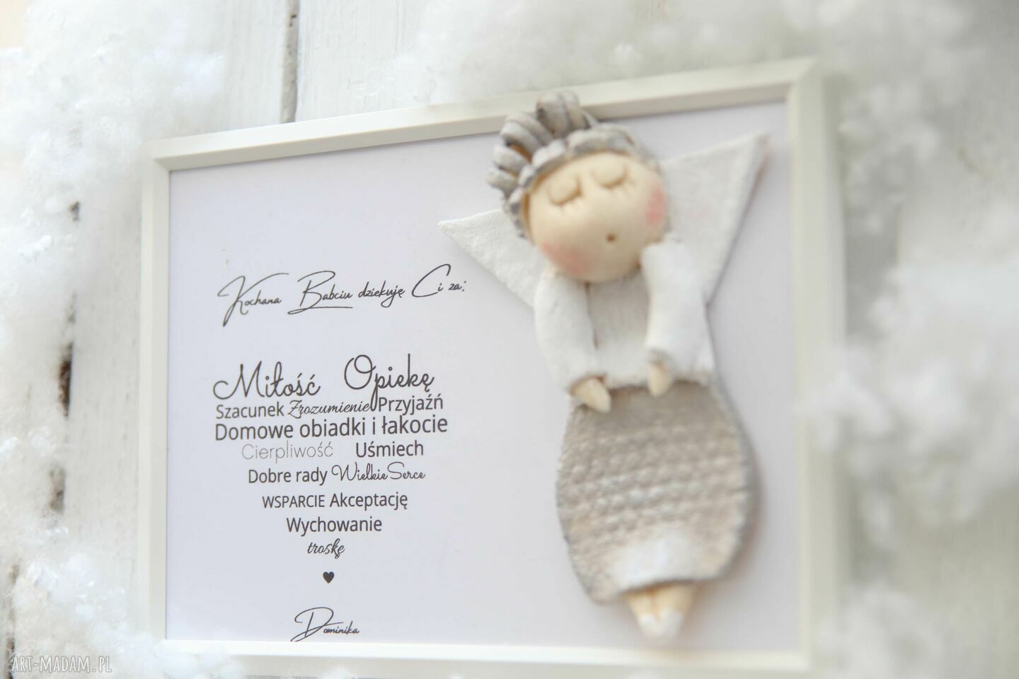 Anioł wdzięczności na Dzień Babci - personalizowana ramka 13x18 z masy solnej