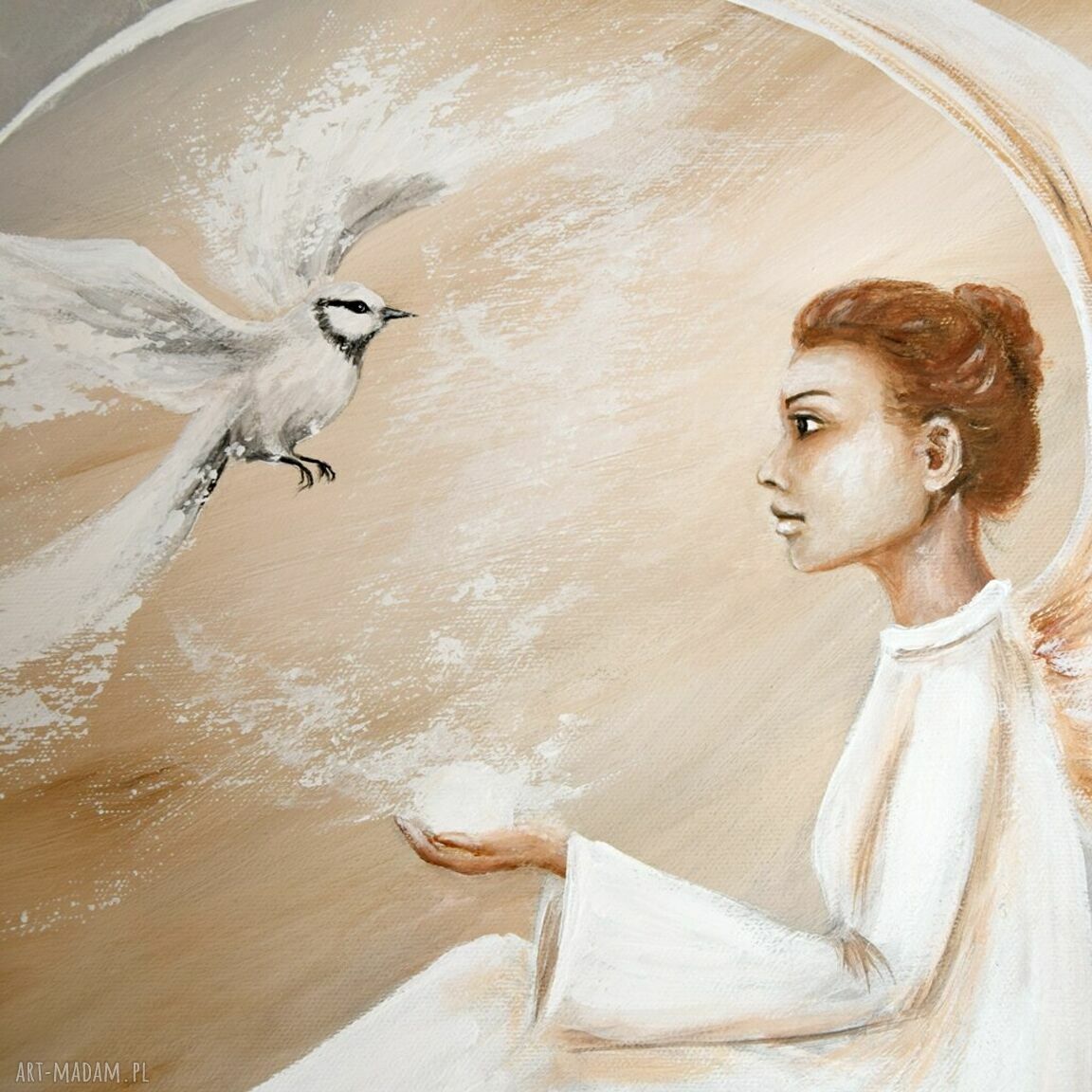 Anioł - Wiadomość 2, ręcznie malowany obraz na płótnie 50x50