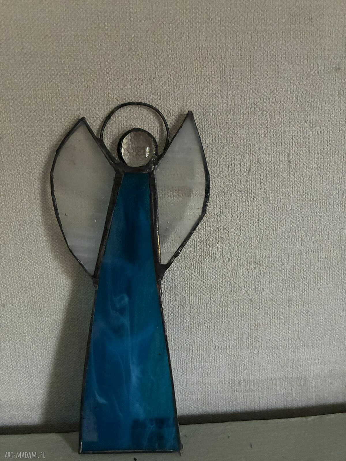 Anioł witraż Tiffany z niebieskiego szkła rękodzieło