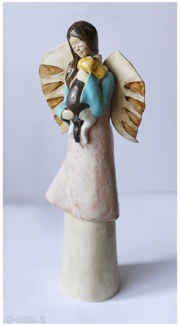 Anioł z biglem - ceramika handmade, ok. 38 cm