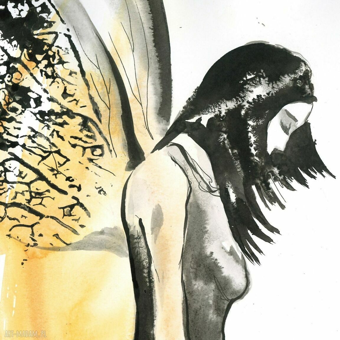 Autorska akwarela "Anioł" z cyklu "Skrzydlate" 21x30 cm