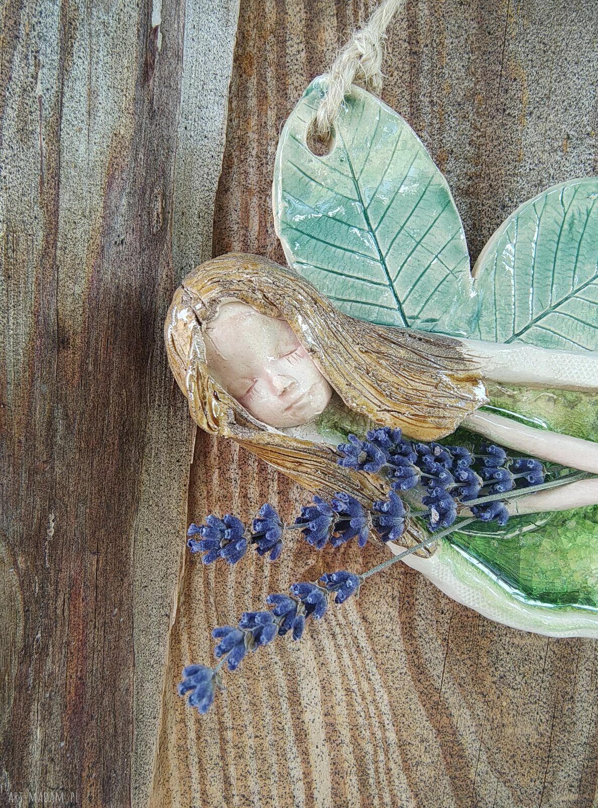 Ceramiczny aniołek z lawendą - wisząca dekoracja handmade