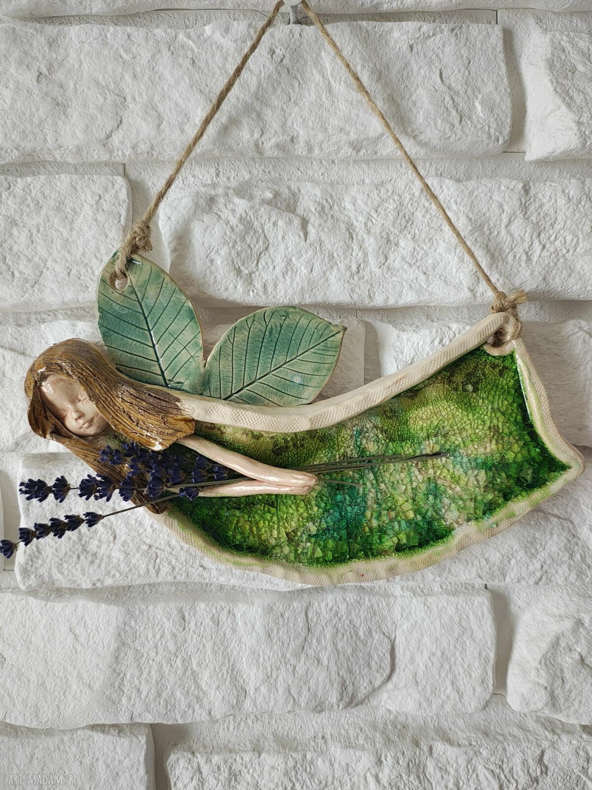 Ceramiczny aniołek z lawendą - wisząca dekoracja handmade