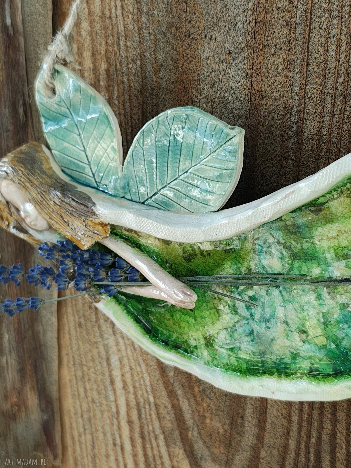 Ceramiczny aniołek z lawendą - wisząca dekoracja handmade