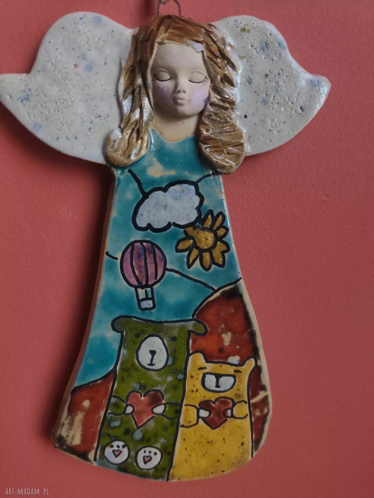 Ręcznie wykonany ceramiczny anioł z misiami