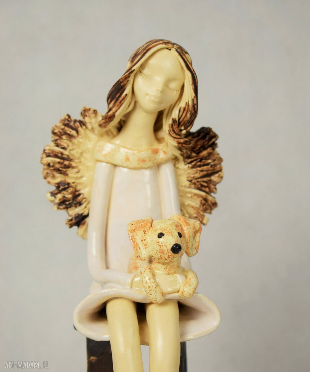 Anioł z pieskiem - ręcznie robiona ceramika do domu (ok. 25 cm)