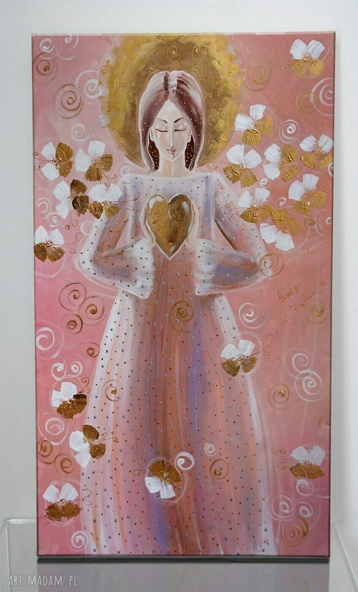 Anioł z serduszkiem 3 - różowy obraz giclee na płótnie